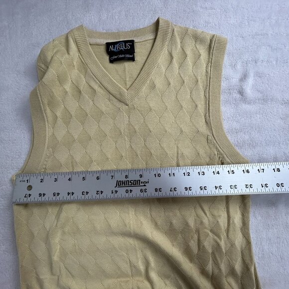 Aureus Mens Silk Blend Cable Knit V-Neck Sweater Vest Medium Pullover Yellow - Picture 7 of 8
